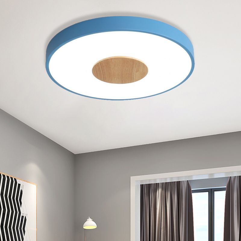 Round Flush Mount Ceiling Light Nordic Iron 1 Head Pink/Blue/White Lighting Fixture for Bedroom, 12"/16"/19.5" Width