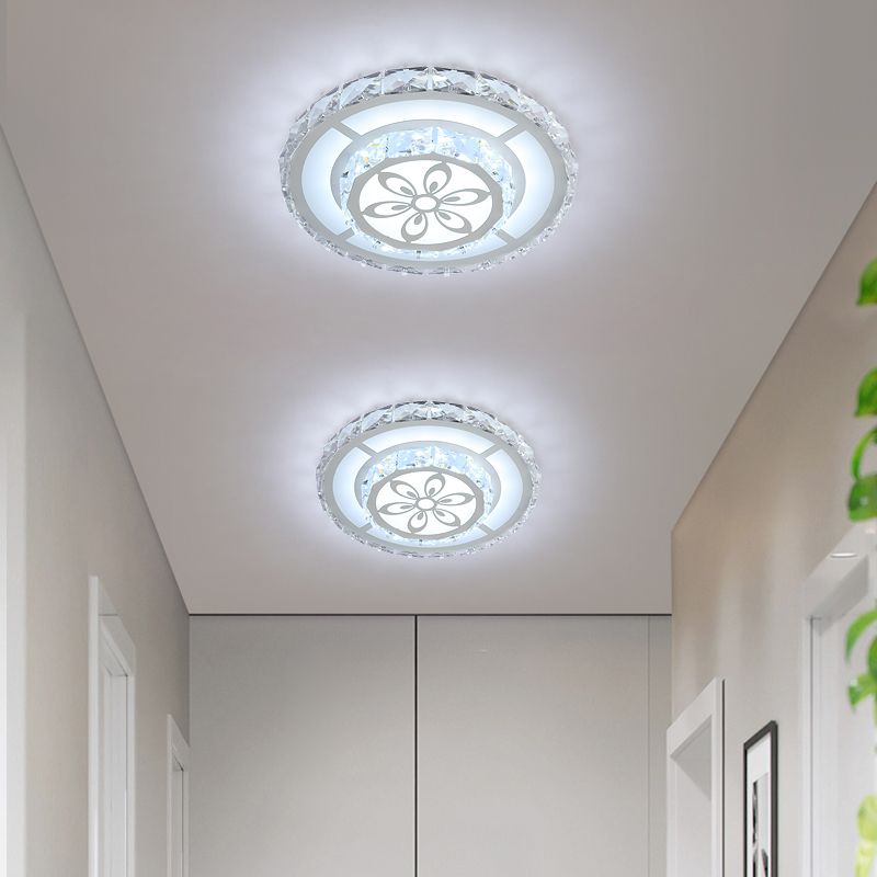 Acrylic Geometry Ceiling Lamp Minimalist LED Crystal Flush Mount Light with Floral Pattern