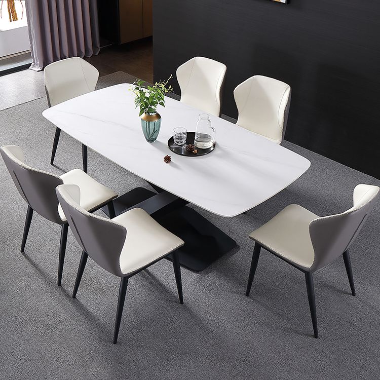 Traditional Luxury Rectangle Dining Table Sintered Stone Table with Pedestal Base