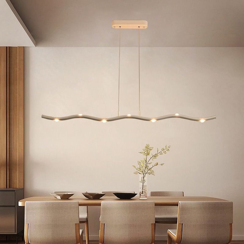 Wave Metal Island Lighting Fixture Simple Style 5/7 Heads White Pendant Light Kit, Warm/White Light