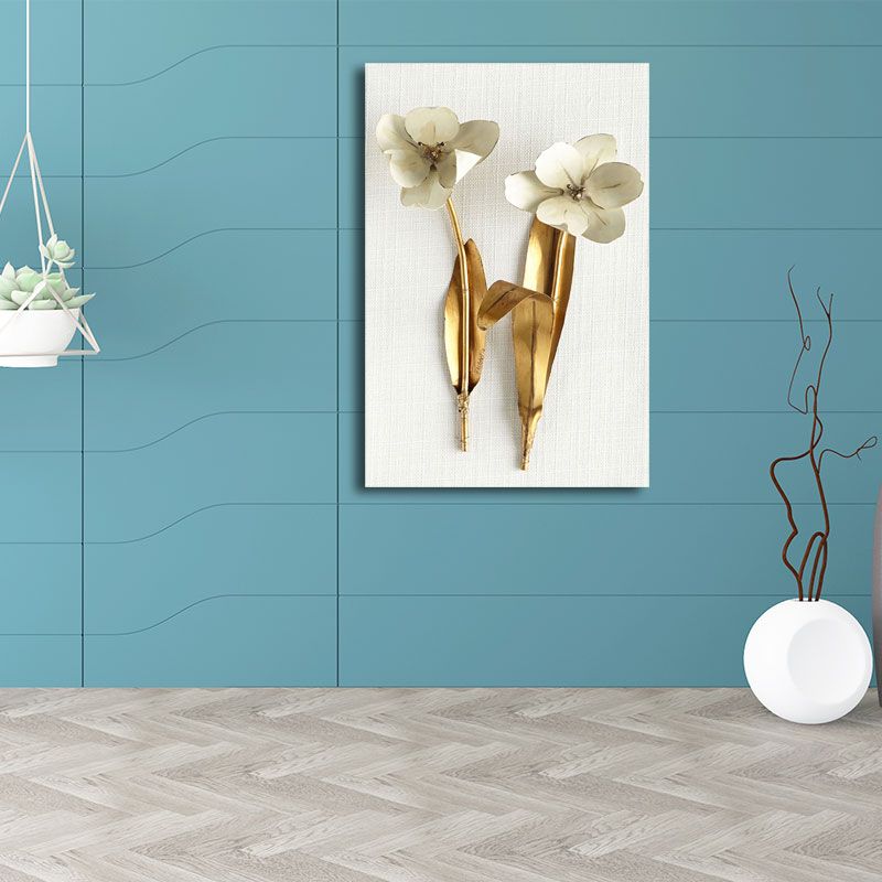 Gold Blossom Art Print Flower Nordic Style Textured Surface Canvas for Girls Bedroom