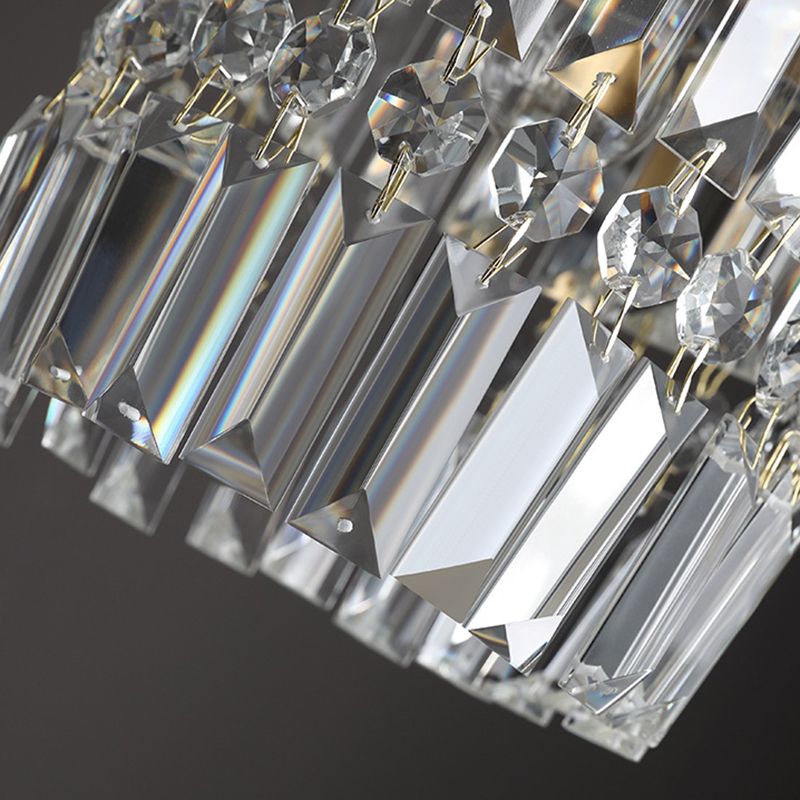 3-Lights K9 Crystal Drops Shade Island Light Brass Contemporary Style Kitchen Bar Hanging Lamp in Gold