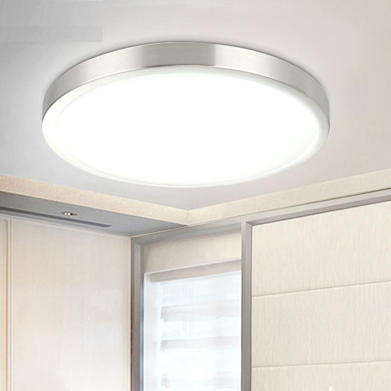 Luz de techo empotrada redonda plateada, lámpara LED empotrada de acrílico Simple de 14 "/16" de ancho en luz cálida/blanca para sala de estar