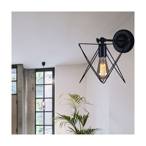 1 Bulb Star Design Wall Lamp with Wire Frame Industrial Black Finish Metal Sconce Lighting