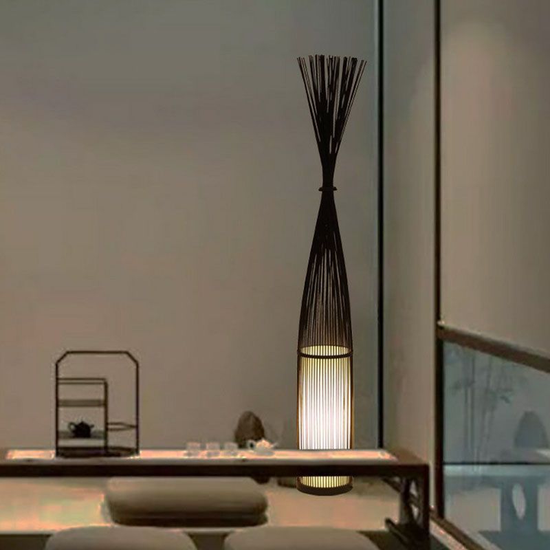 Bamboo Handwoven Floor Lighting Asian Style 1 Bulb Standing Light for Living Room