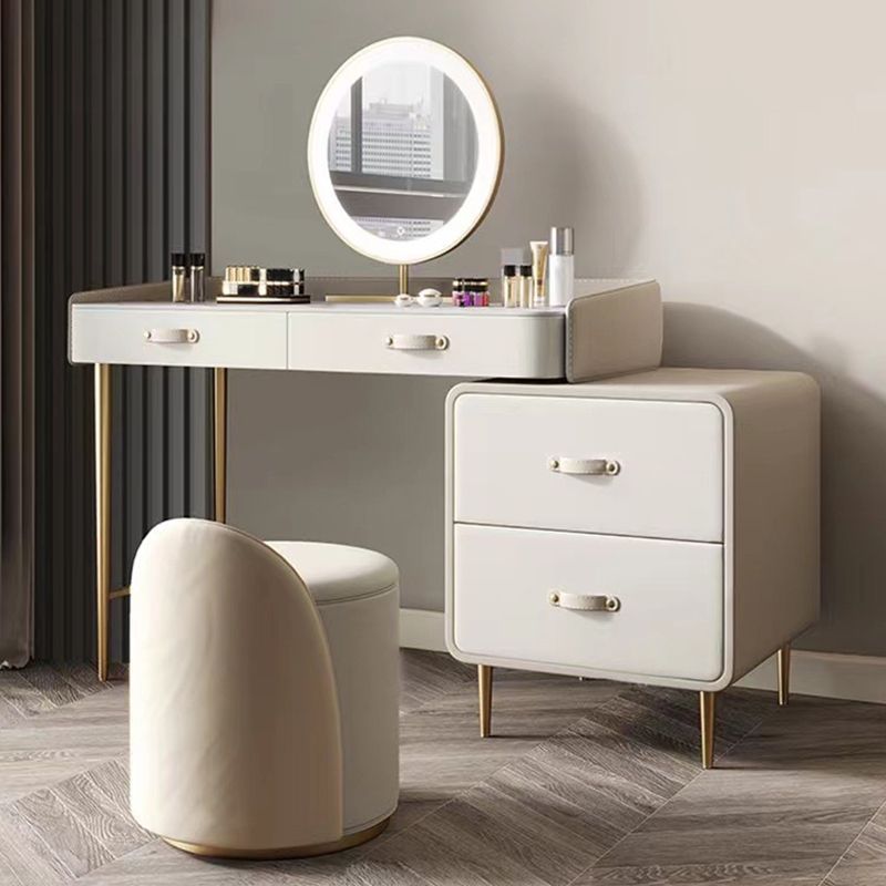 Beige 3/4-Drawers Dressing Table Faux Leather Make-up Vanity Desk