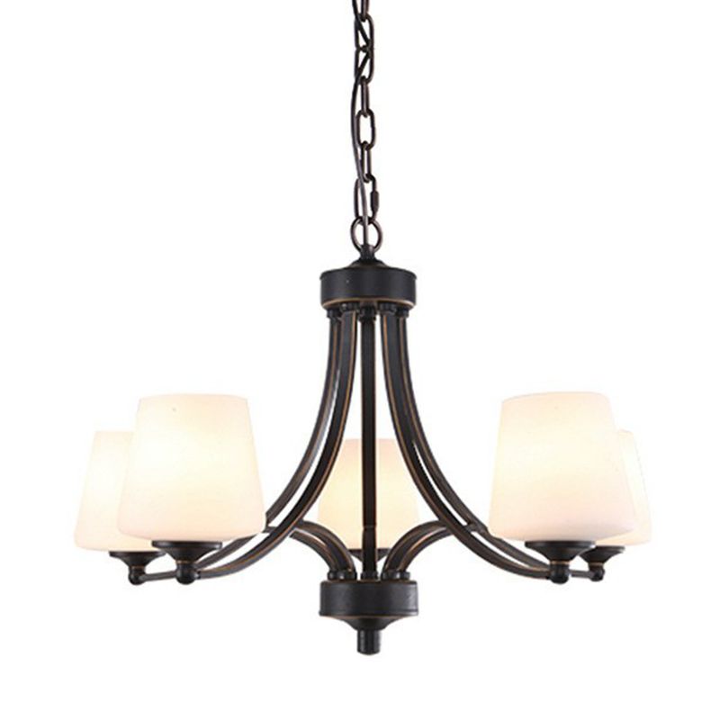Tapered Shade White Frost Glass Suspension Light Rustic Living Room Chandelier Light