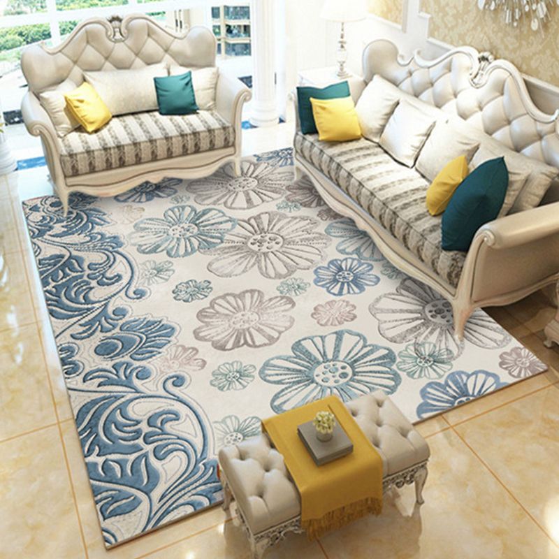 Casual Digital Print Floral Rug Multi-Color Modern Rug Polyester Stain Resistant Anti-Slip Backing Washable Carpet for Great Room
