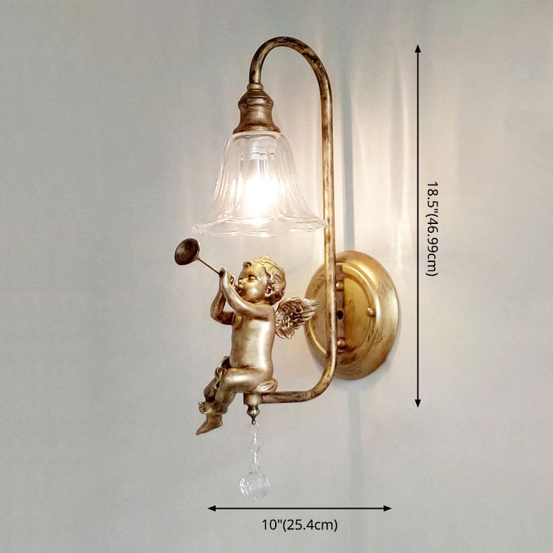 1-Light Round Wall Sconce Modern Simple Style Glass Wall Lighting in Gold