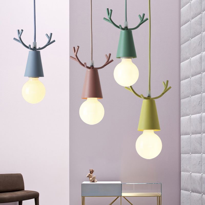 Geweih Metallanhänger Beleuchtung Nordic 1 Lampendecke Hanglampe mit offenem Glühbirnendesign