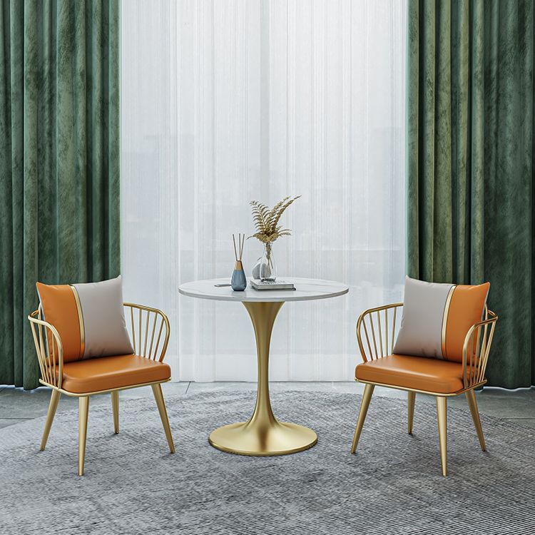 Round Dining Table with Metal Pedestal Modern Table for Home