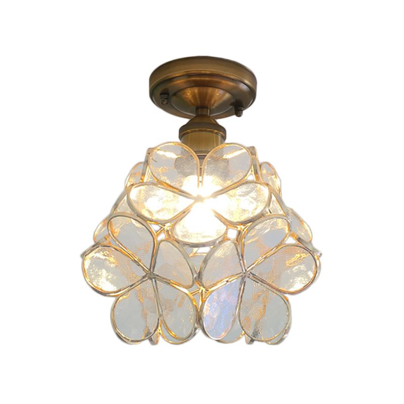 1 Light Pink/Blue/Green/Clear Floral Ceiling Light Fixture Retro Style Stained Glass Flushmount Light for Hallway
