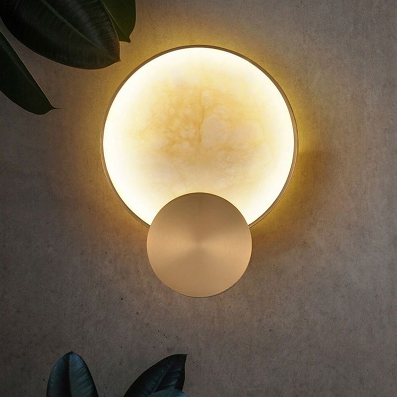 LED Round Wall Sconce Brass & Marble Post Modern Wall Light in Gold