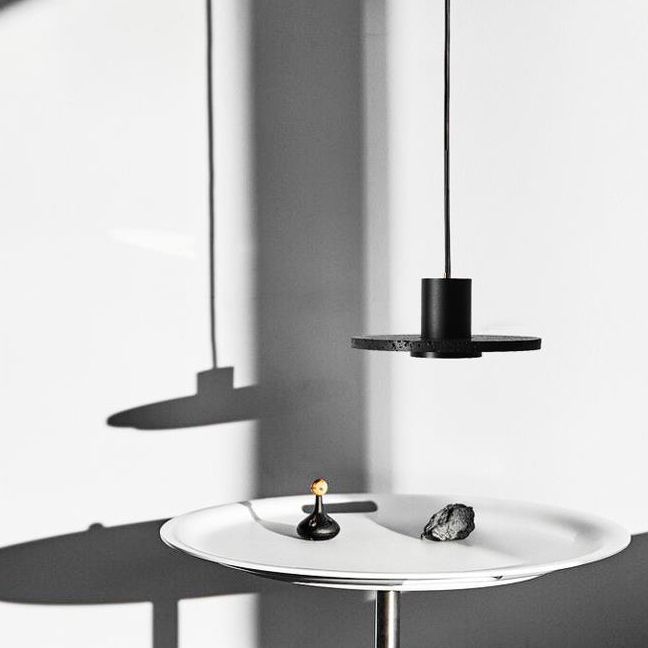 Nordic Shaded Pendant Ceiling Light Stone Bedroom Hanging Light Fixture in Black