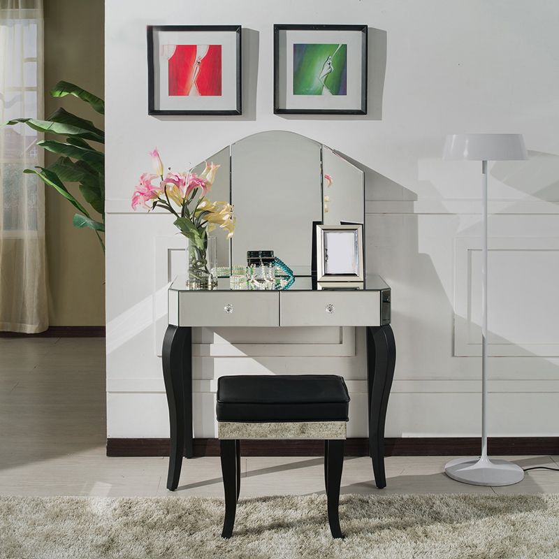 15.74" Wide Vanity Set with Tri-Fold Glass Make-up Vanity with Drawers