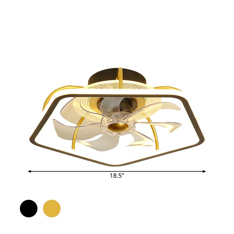 Pentagone Semi Flush Plafond Light moderne Metal Black / Gold LED PROSITION LUMINATEUR avec 7 lames, 18,5 "de largeur