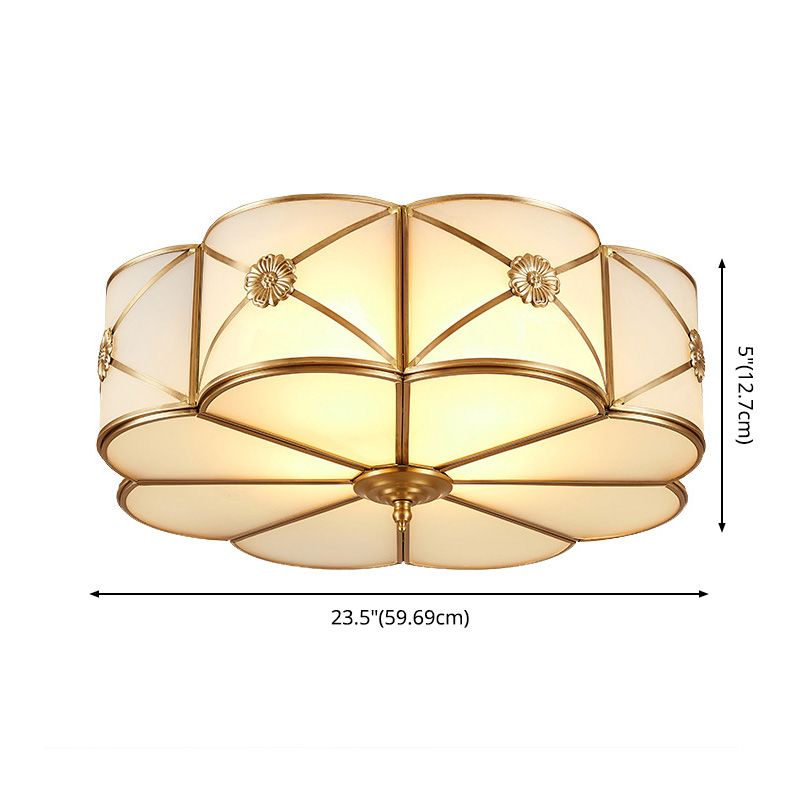 Glass Floral Flush Mount Lighting Minimalist Bedroom Flush Mount Ceiling Fixture in Gold