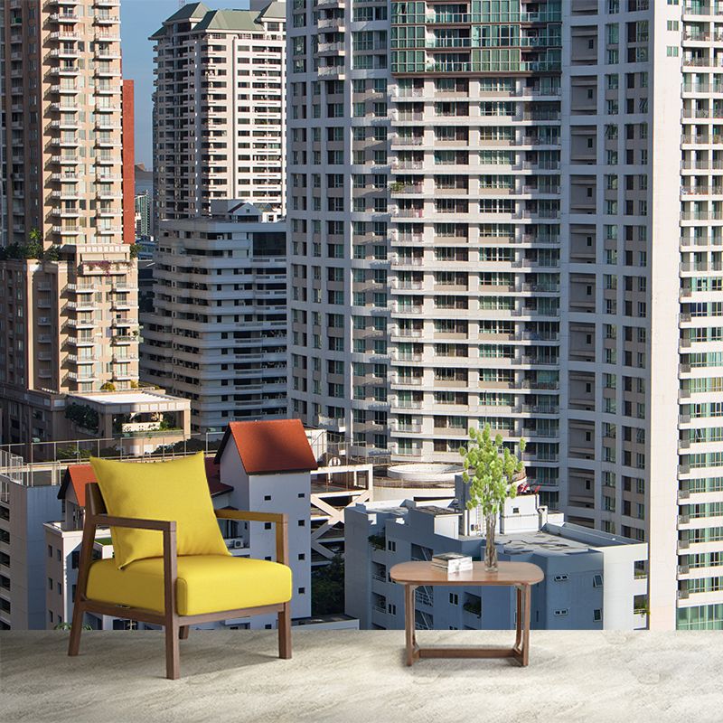 Thai Urban Architecture Wall Covering for Meeting Room, Moisture Resistant