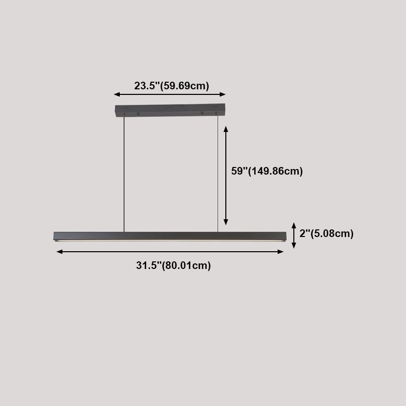 Luz de la isla de aluminio negra Lámpara de colgante de restaurante rectángulo de 1 luces de estilo simple