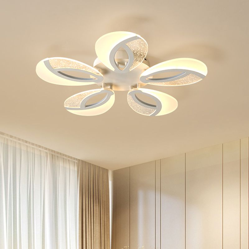 Petal LED Flush Ceiling Light Fixture Modernist Acrylic 5/9/18-Light White Semi Mount Lighting for Bedroom