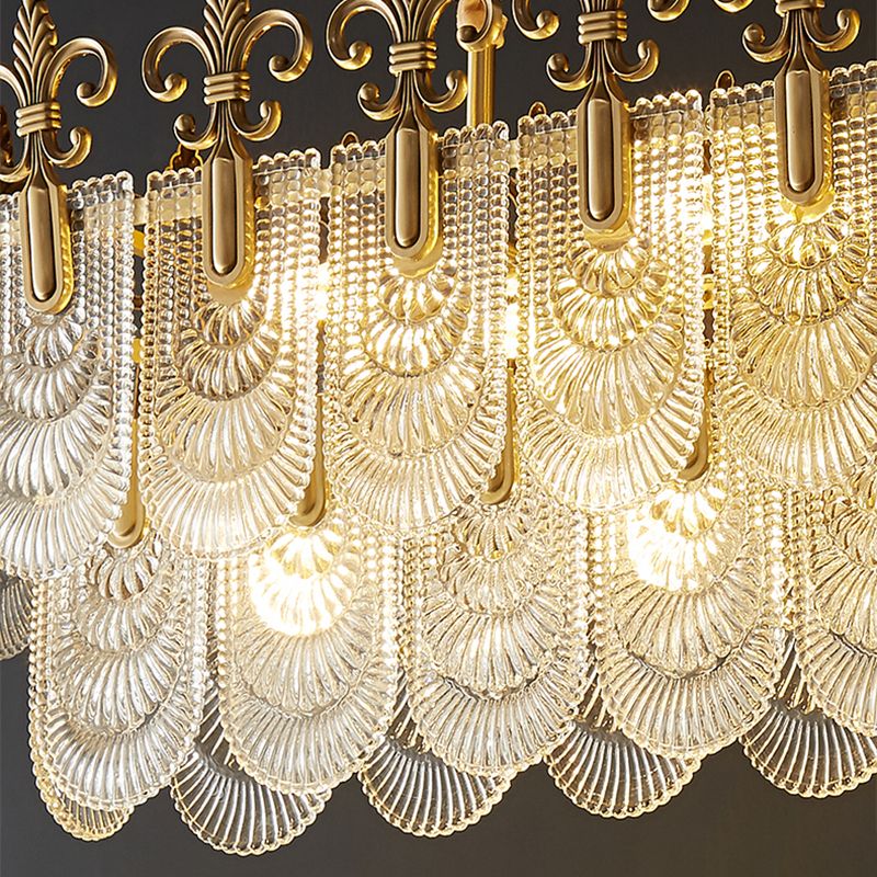 Modern Metal Pendant Light Rectangle Shape Island Lamp with Glass Shade for Living Room