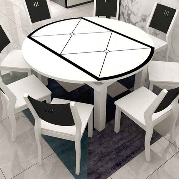 Modern Extendable Round Glass Top Dining Table with Solid Wood Legs