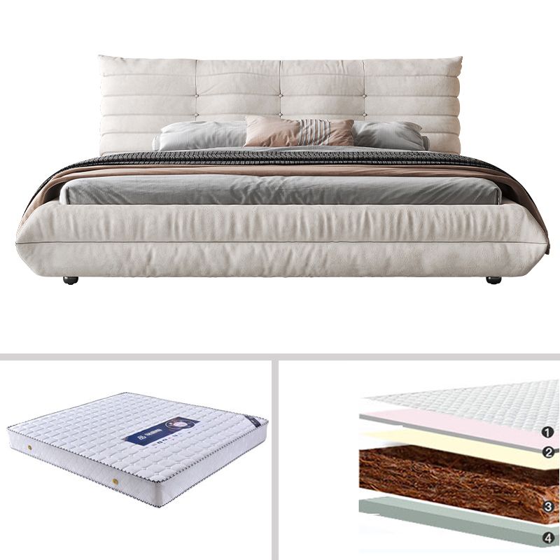 37.4" Tall Glam Panel Bed Wood and Upholstered Standard Bed in White