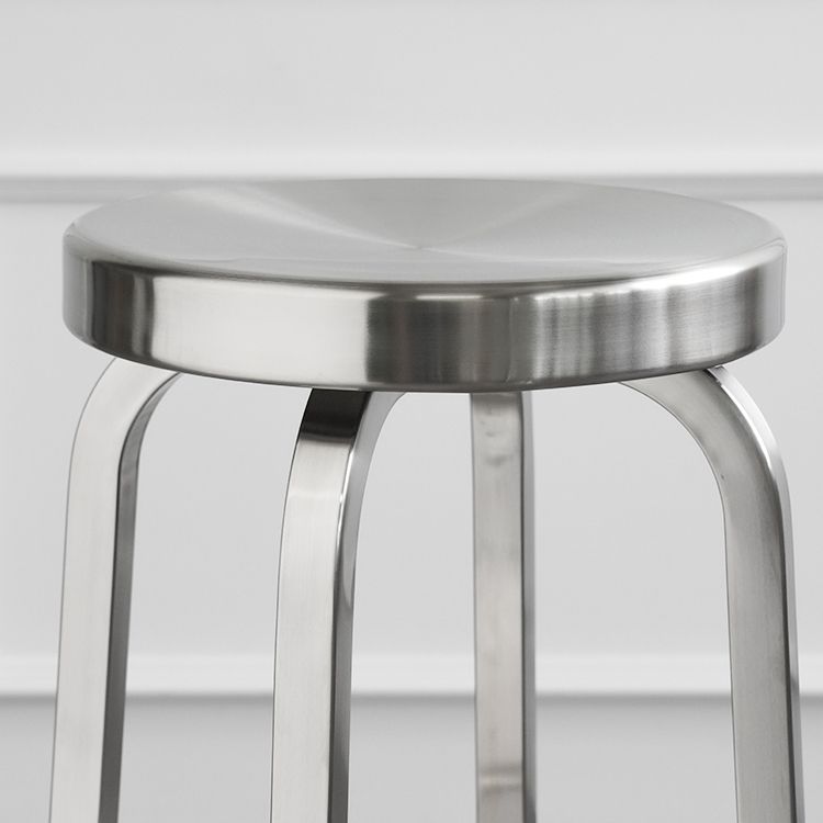 Tabouret de bar sans dossier brillant en acier inoxydable brossé, tabouret haut industriel d'intérieur, 1 pièce