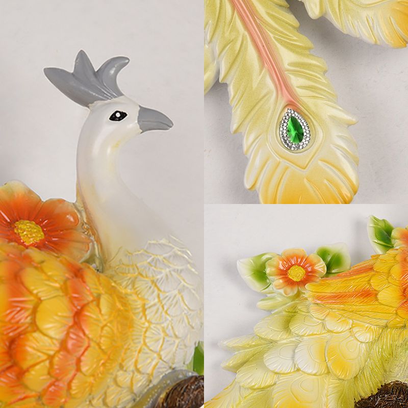 Lámpara de cristal y resina de luz de luz de pared abovedada con placa de pavo real izquierda/derecha en oro/verde, 1/2 paquetes