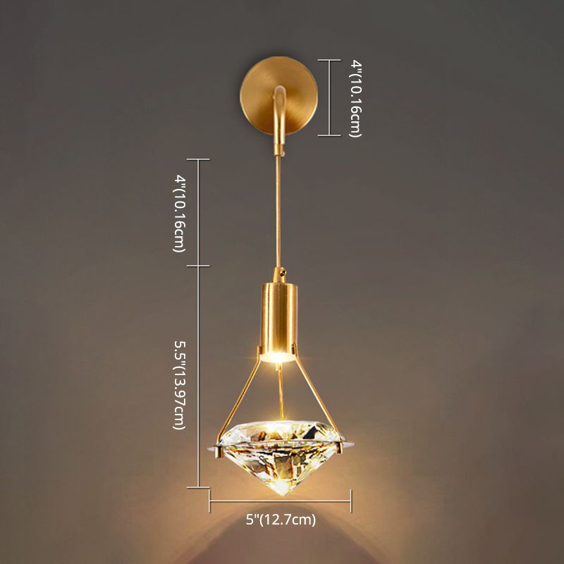 Bedroom Wall Sconce Lighting Nordic Gold Wall Light Sconce with Diamond Crystal Shade