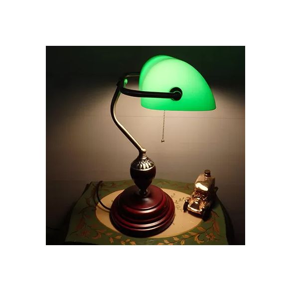 Traditional Style Rollover Shade Banker Lamp 1 Light Green/Red/White Glass Banker Desk Lamp with Pull Chain for Bedroom