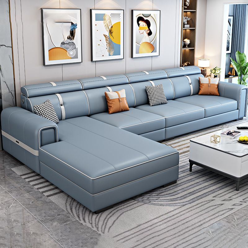 Scandinavian Light Blue Sofa/Sectional with Square Arm for Living Room