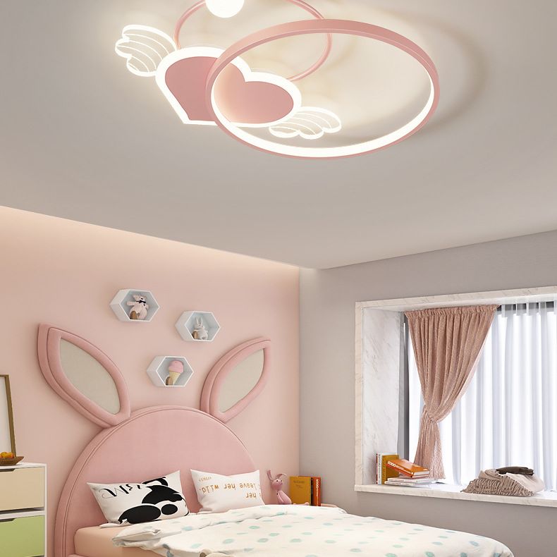 Cartoon Heart Vleugel Flush Mount Plafond Licht Metaal Kids Room LED Flush Light met Halo Ring