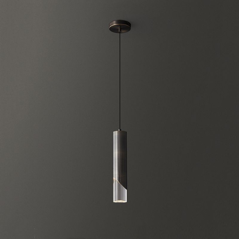Cilindrische koperen LED -verlichting Hanger Acryl schaduw Minimalisme Slaapkamer Suspensielamp met 78,7 "Hangdraad