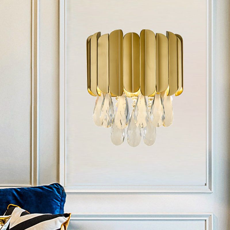 2 Lights Crystal Wall Sconce Traditionalist Black/Gold Teardrop Bedroom LED Wall Mounted Light