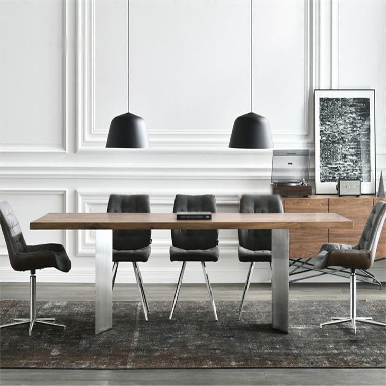 Rectangle Kitchen Dining Table Solid Wood Table Luxury with Double Pedestal Base