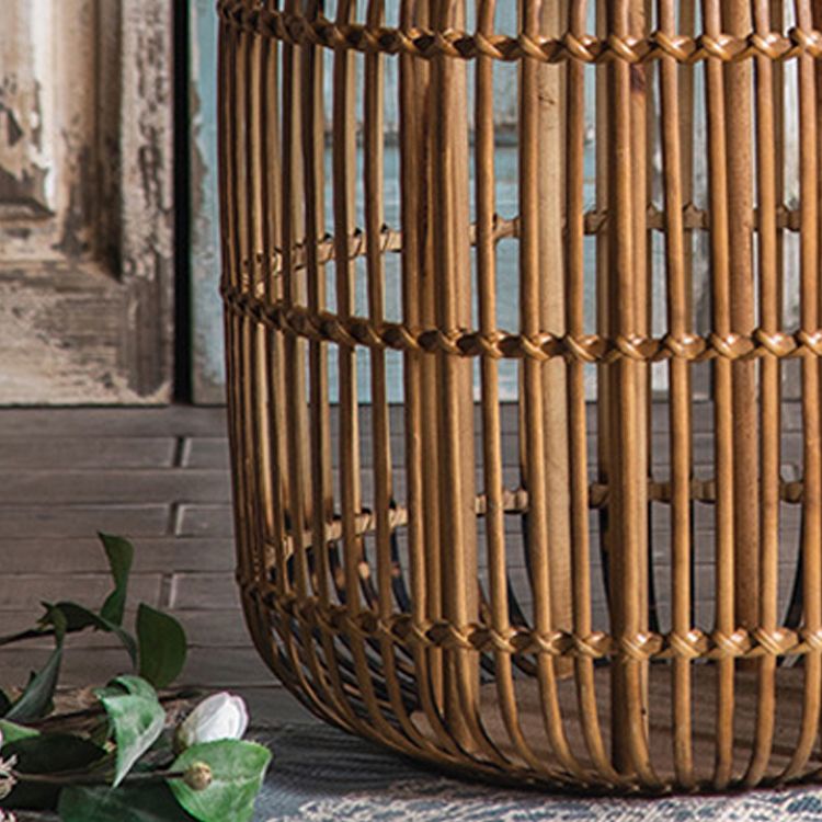 Tray Top Side Accent Table Rustic Metal and Rattan Drum End Table