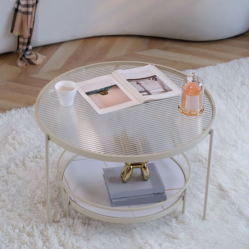 Modern Glass Top Coffee Table Round Metal Frame Cocktail Table