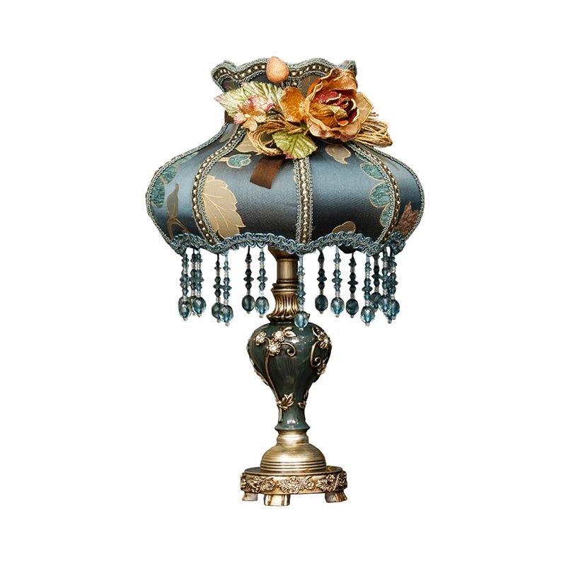 Vintage urn hars nachtlampje 1 lamp tafellamp in donkerblauw met stofschaduw en gesneden ontwerp