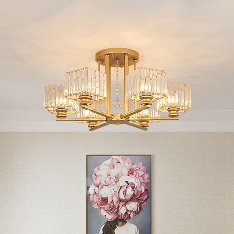 Lámpara empotrada rectangular de cristal prismático, lámpara de techo semiempotrable moderna para sala de estar con 4/6/8 luces, en negro/dorado
