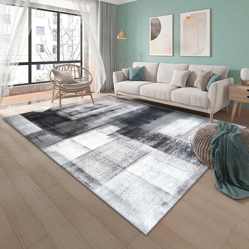 Black Modern Rug Polyester Graphic Rug Non-Slip Backing Indoor Rug for Home Decoration