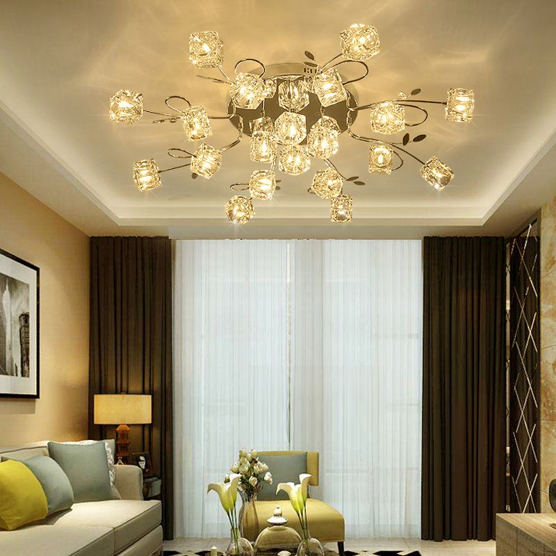 Cube contemporain Flush Lightture Crystal Flush Plafond Light en argent