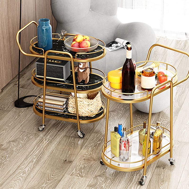 Dining Room Prep Table in Gold Legs Kitchen Trolley with Casters