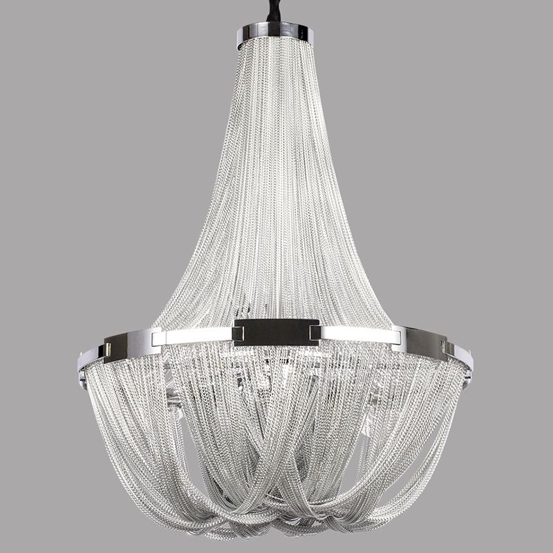 Basket Dinning Room Chandelier Light Fixture Metal Modern Style Hanging Chandelier in Chrome
