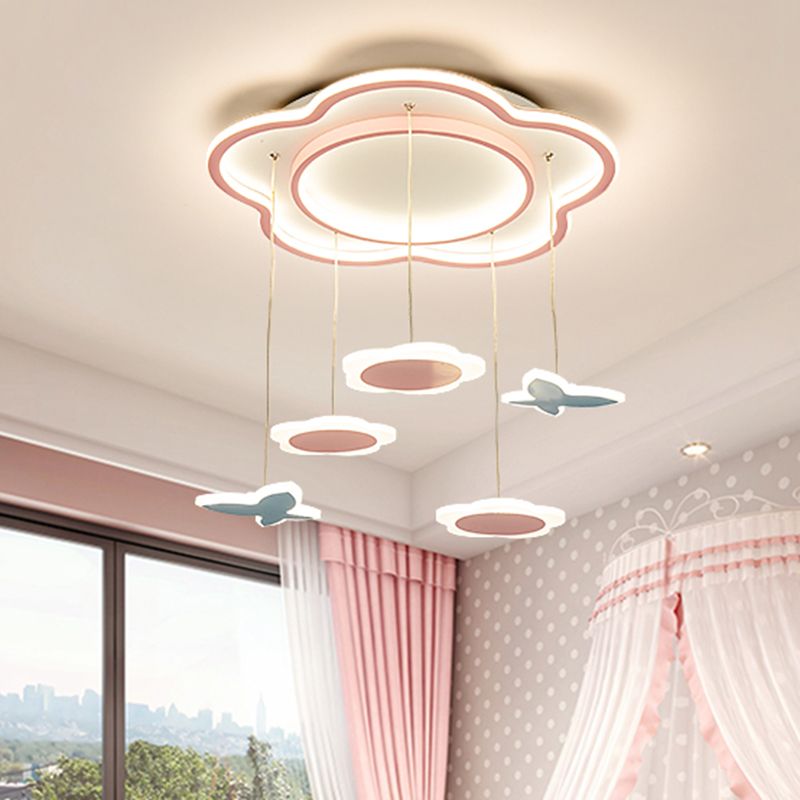 Blumenform Metallic Mehrdecke Licht zeitgenössische Lichter rosa LED -Pendellampe für Mädchenzimmer