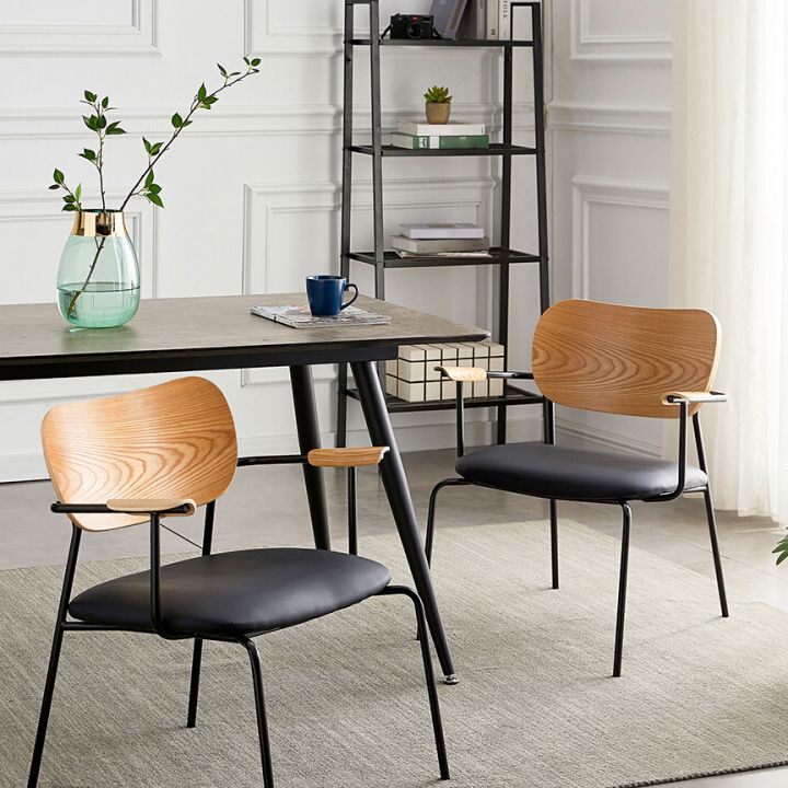 Silla moderna para interiores y exteriores, silla auxiliar de comedor con respaldo abierto de metal y brazo