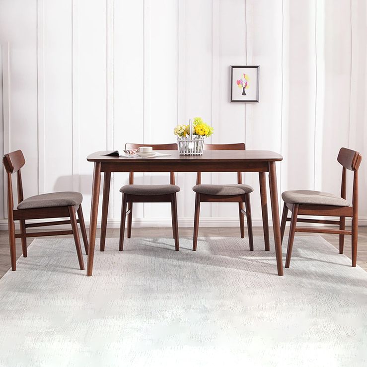 Modern Brown Furniture Set 5 Pcs Rectangle Solid Wood Dinette Table with Dining Chair