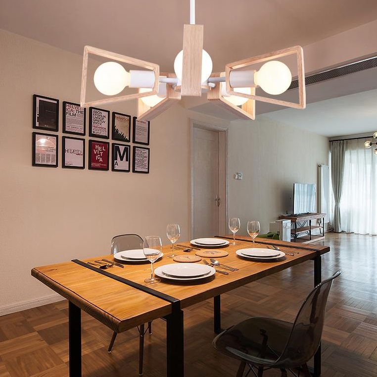 Moderner Sputnik Kronleuchter Anhänger Holz 3/5/8 Licht Schlafzimmer Hanging Lampe in Schwarz/Weiß