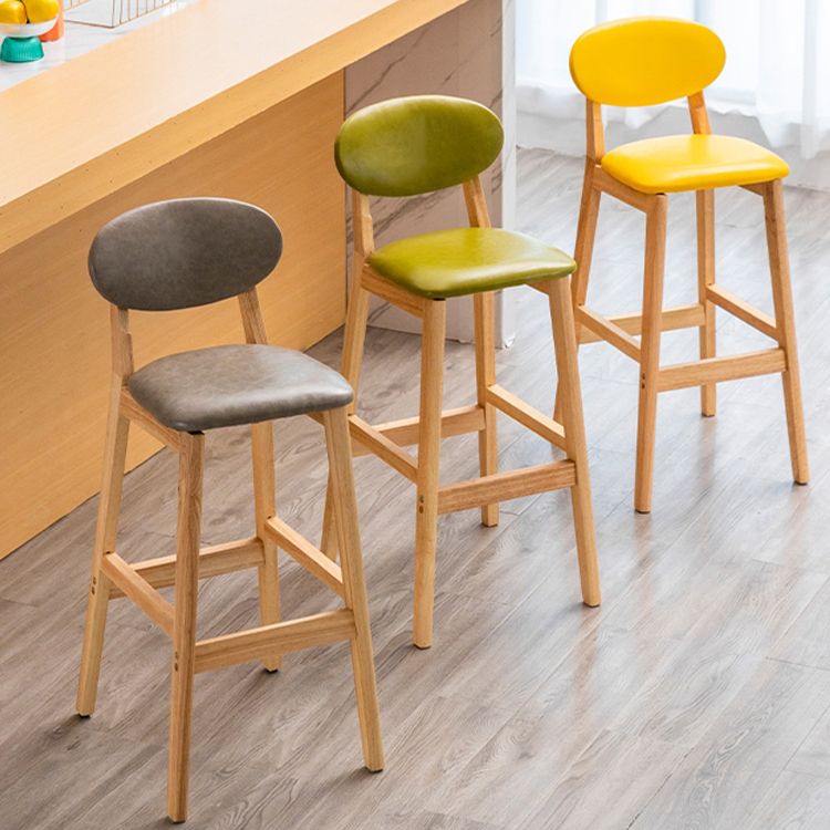 Milk Tea Shop Scandinavian Leather Stool Matte Finish Rubberwood Footrest Barstool