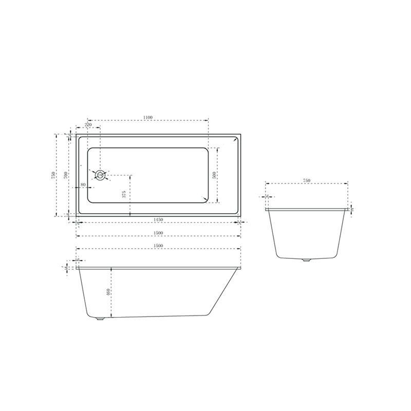 Contemporary Drop-in Soaking Bathtub Rectangle Acrylic Bathtub in White